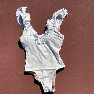 White ruffle J Crew one piece swimsuit